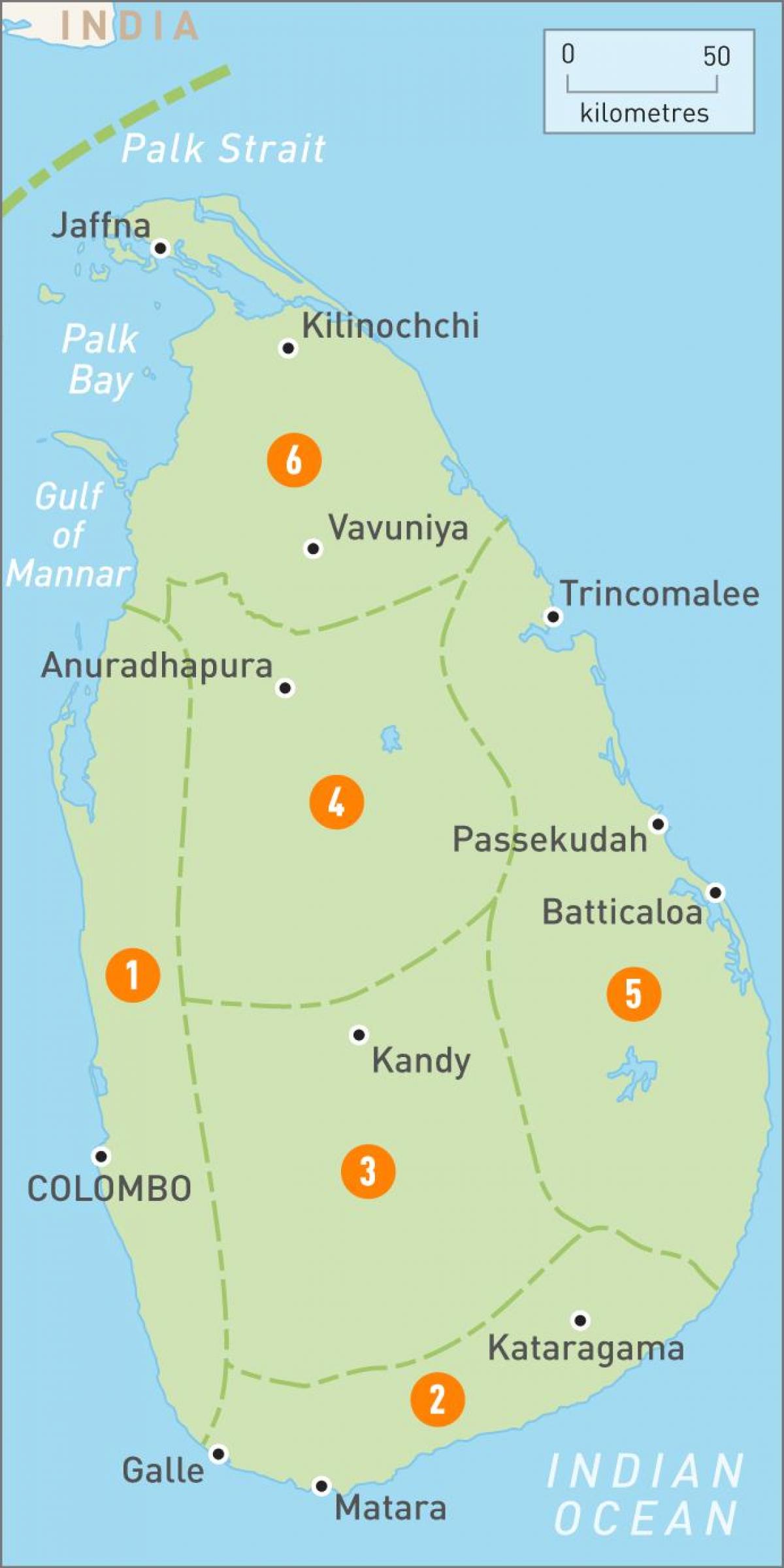 মানচিত্র শ্রীলঙ্কা অঞ্চলে