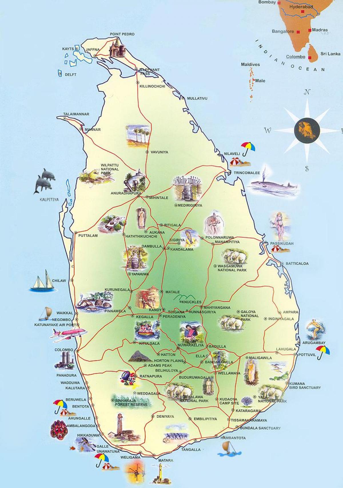 পর্যটক আকর্ষণের শ্রীলঙ্কা মানচিত্র