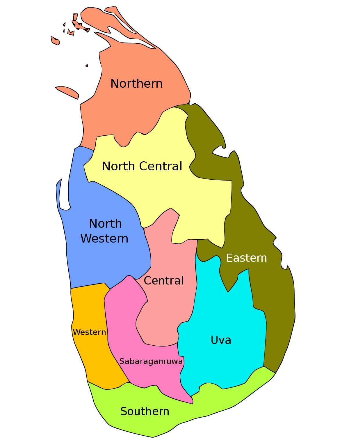 শ্রীলঙ্কা মানচিত্র প্রদেশে, জেলায়,