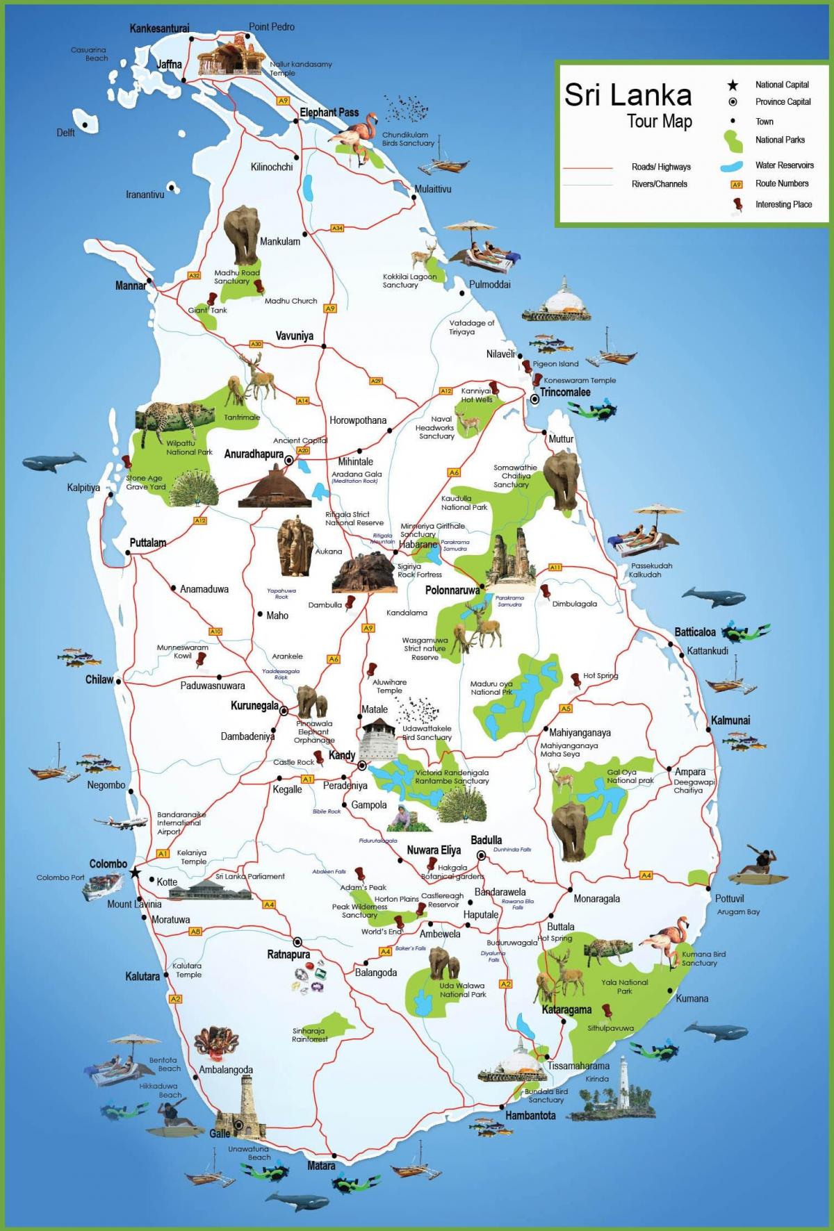 পর্যটন স্থান শ্রীলঙ্কা মানচিত্র