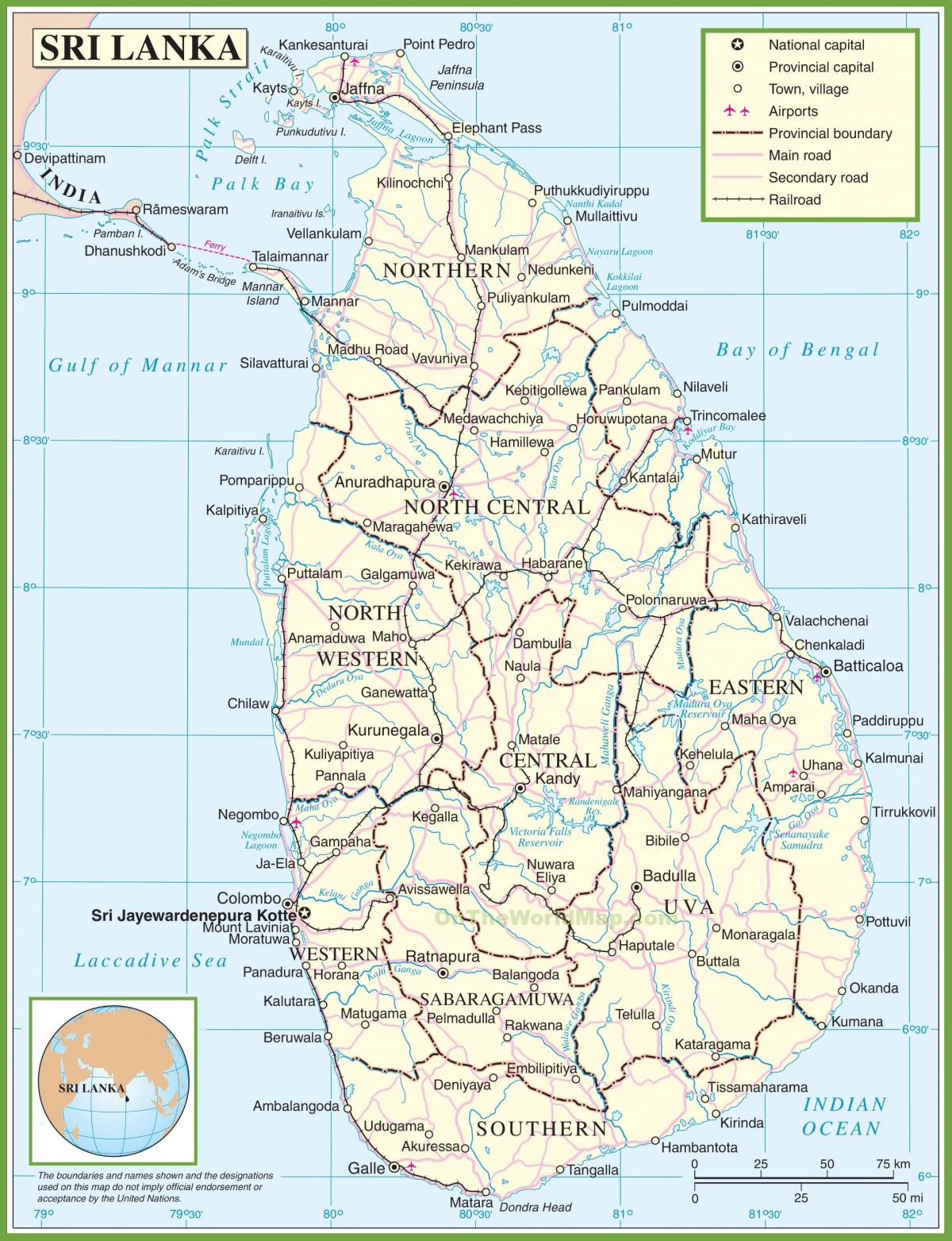 মানচিত্র শ্রীলঙ্কা-এর রাজনৈতিক