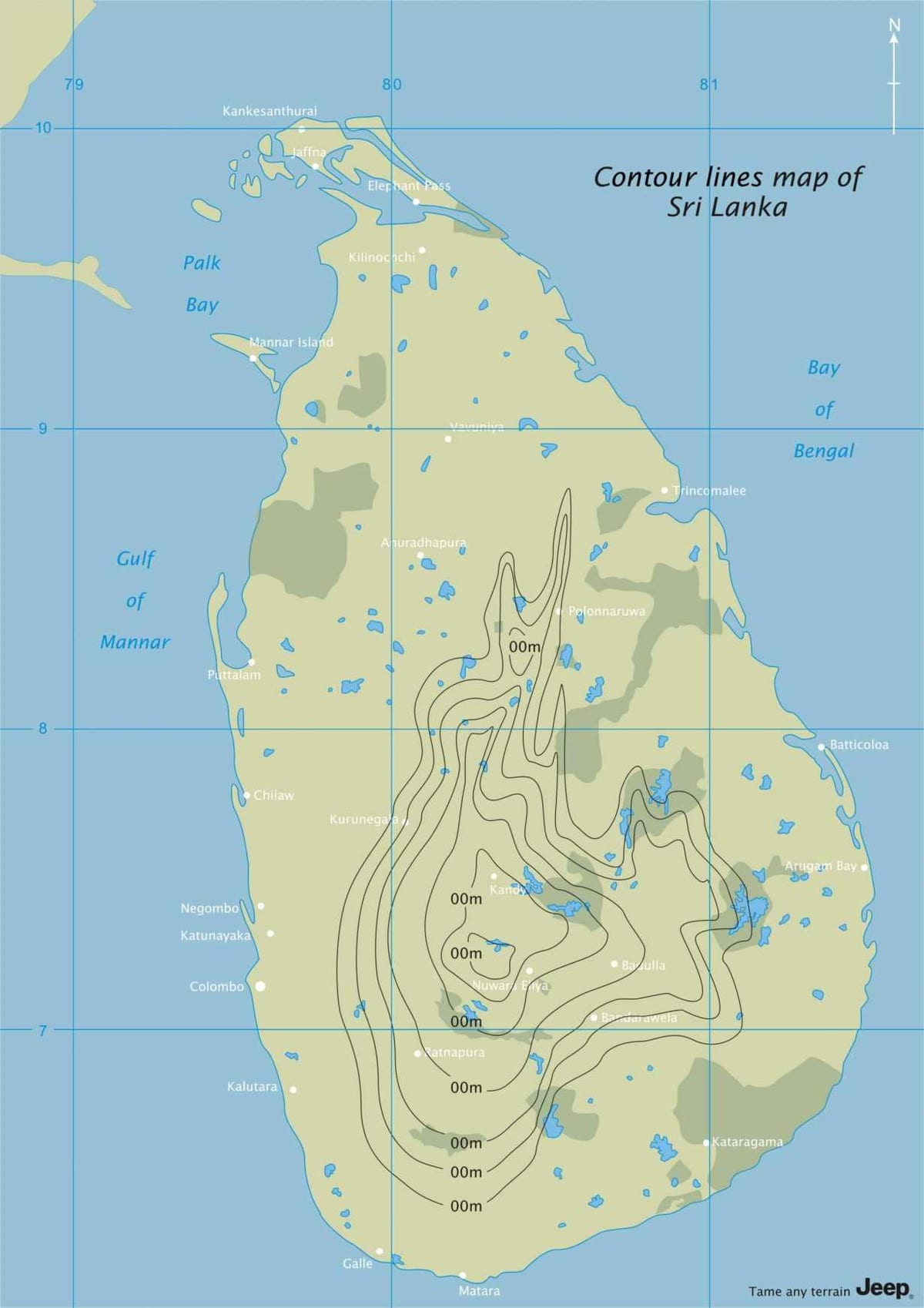 মানচিত্র, কনট্যুর মানচিত্র, শ্রীলঙ্কা