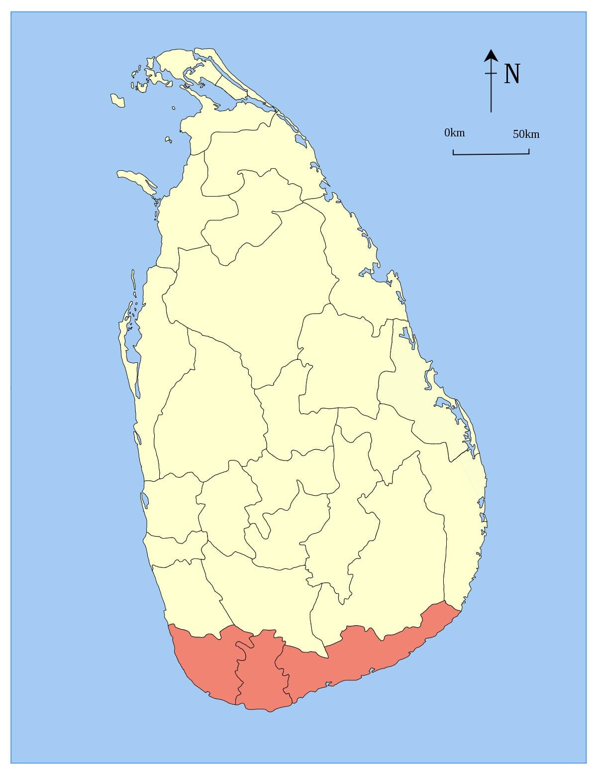 মানচিত্র নিচে দক্ষিণ শ্রীলঙ্কা