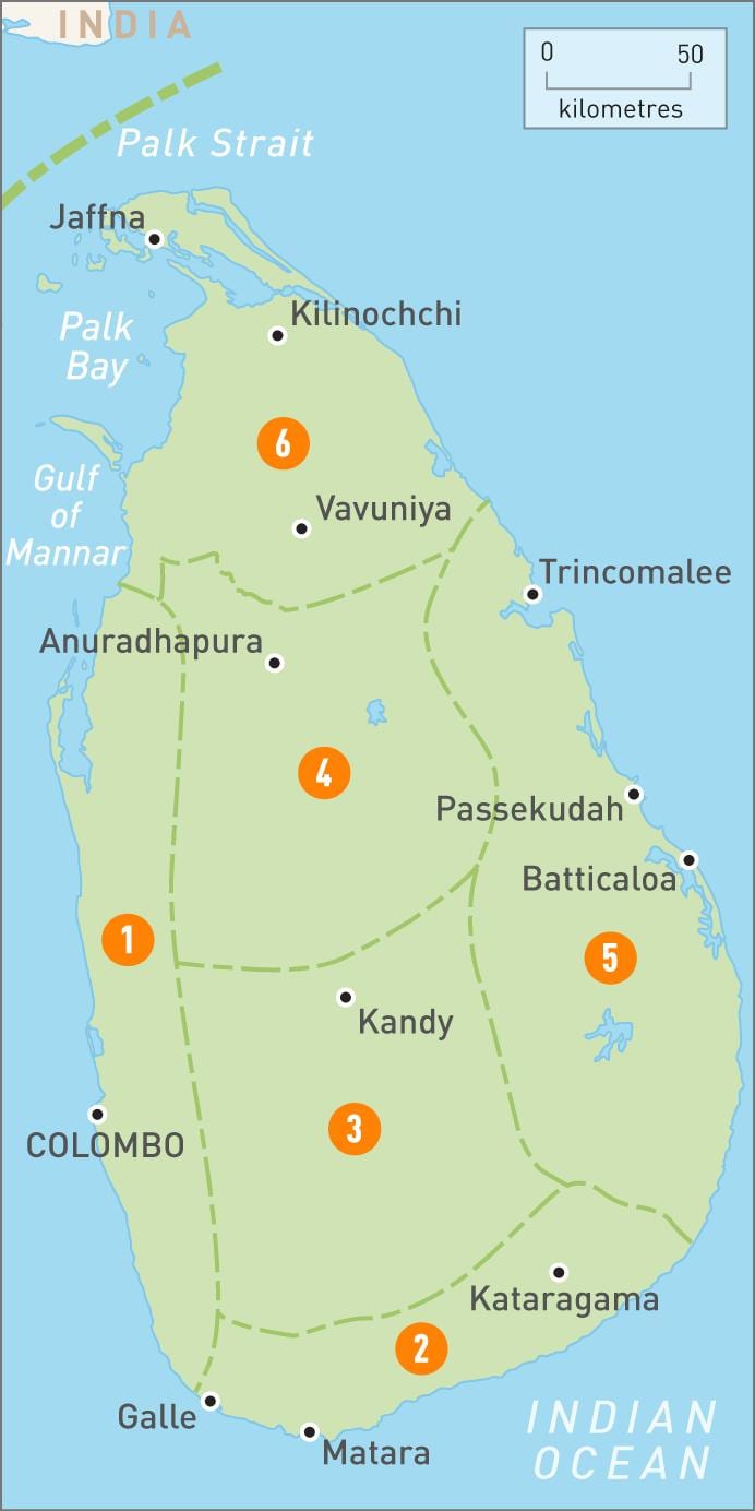 মানচিত্র শ্রীলঙ্কা অঞ্চলে