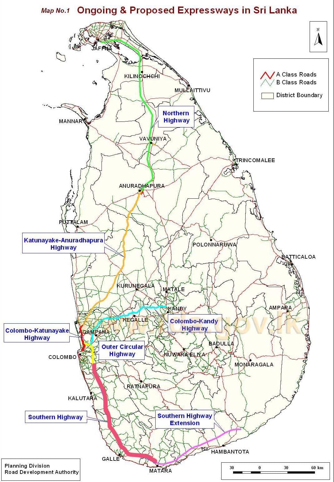 মানচিত্র শ্রীলঙ্কা এক্সপ্রেসওয়ে