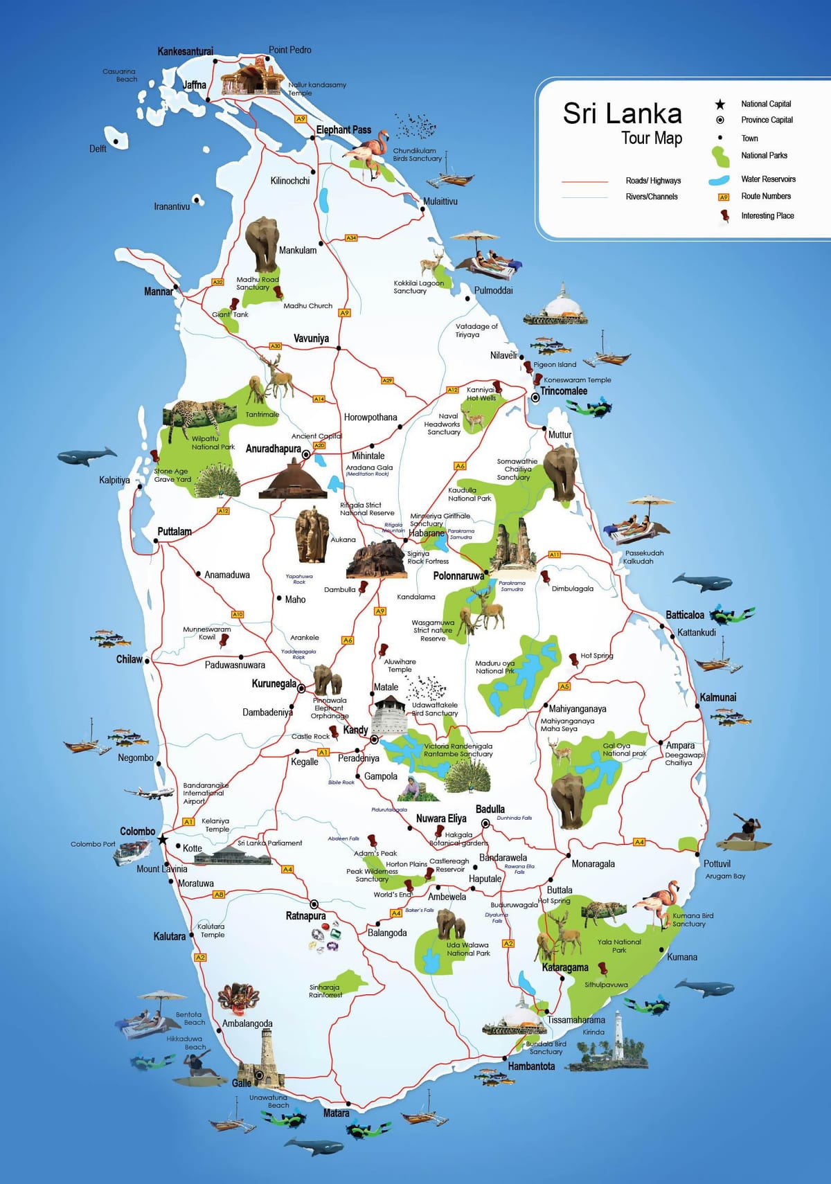 পর্যটন স্থান শ্রীলঙ্কা মানচিত্র