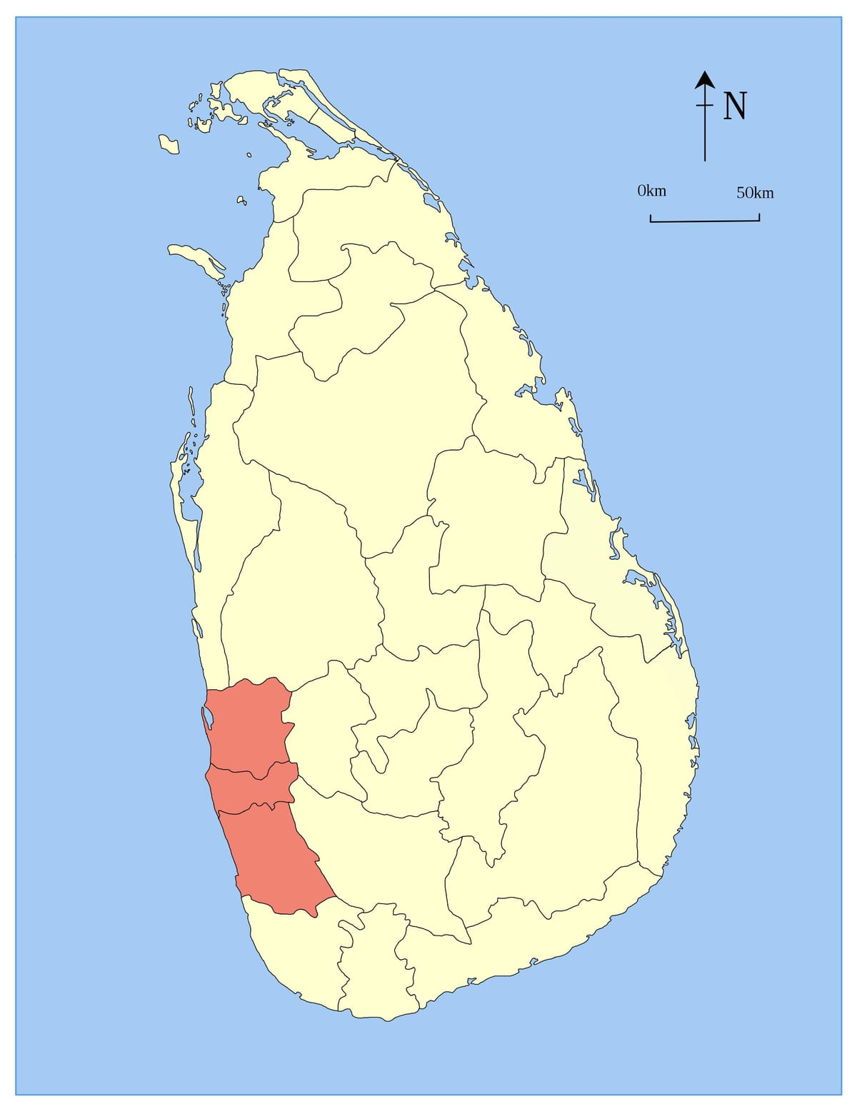 মানচিত্র শ্রীলঙ্কা পশ্চিম প্রদেশ