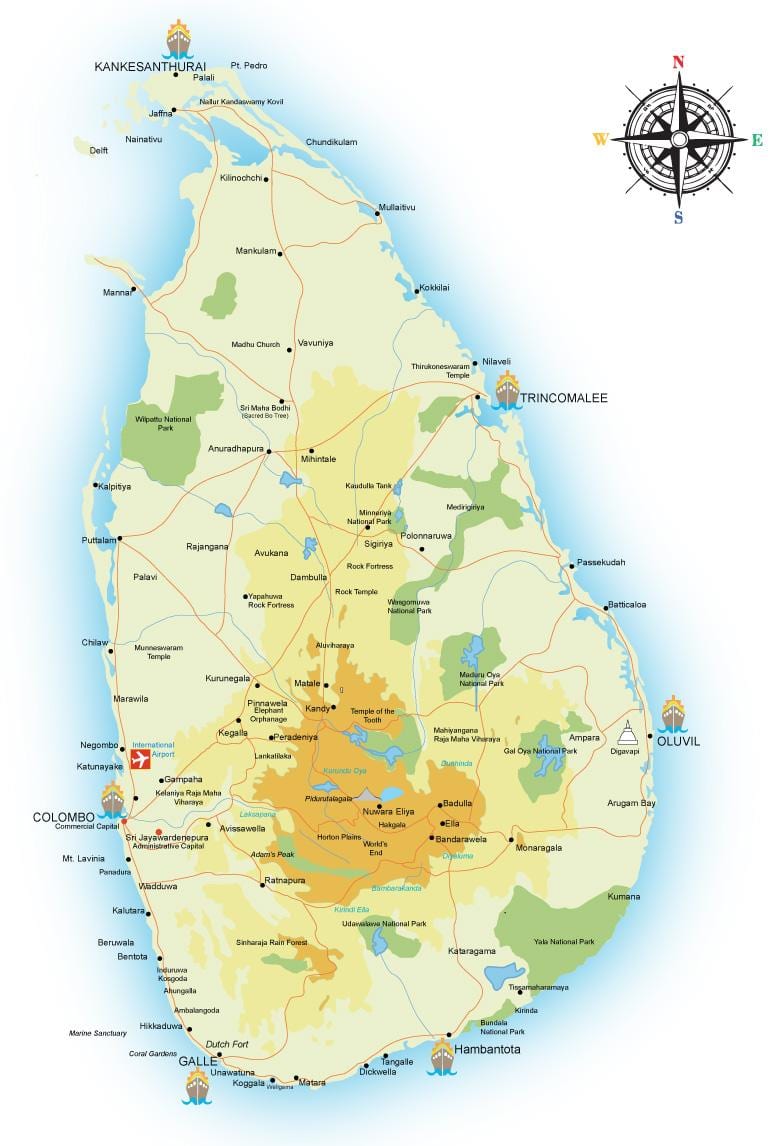 মানচিত্র, শ্রীলঙ্কা বন্দর
