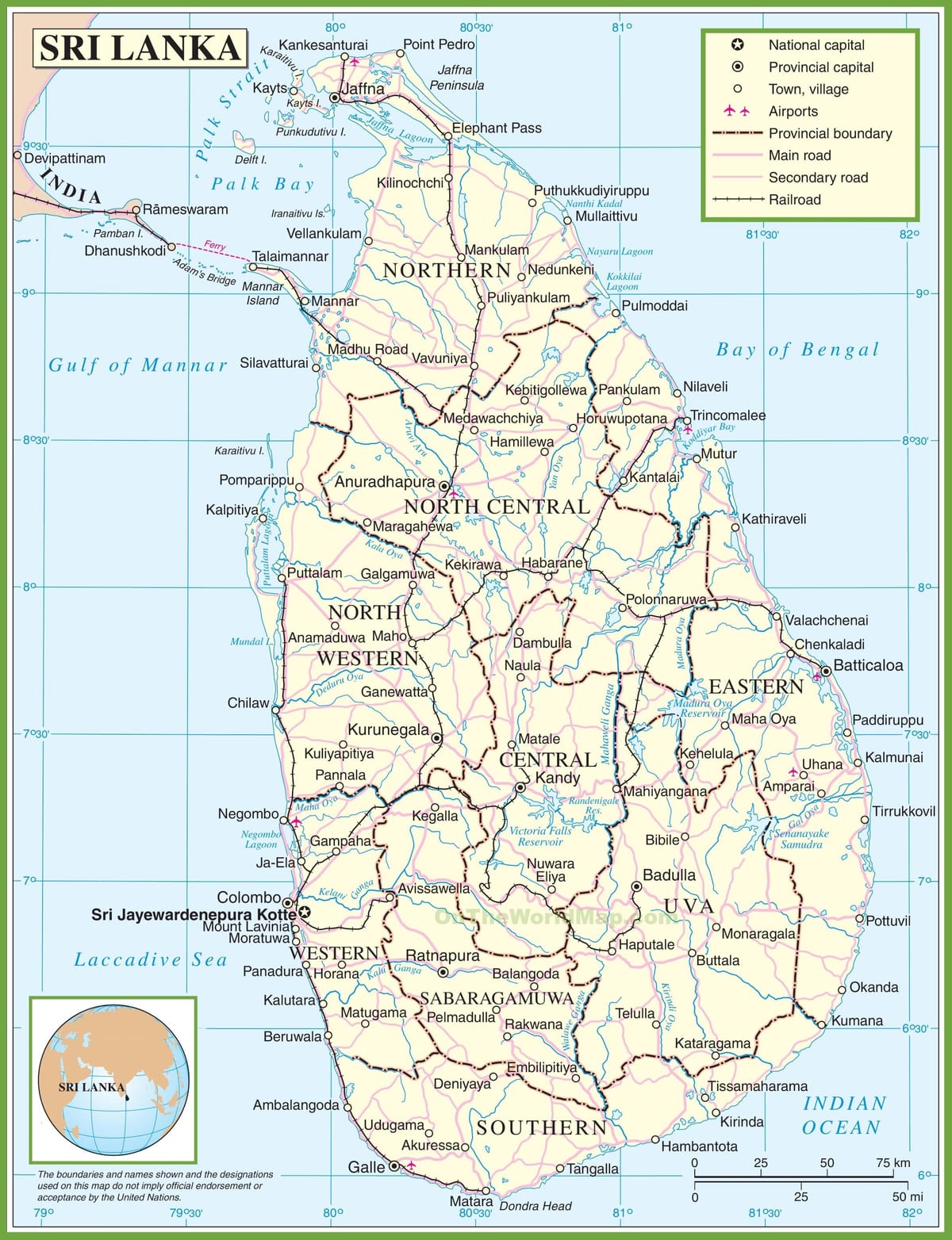 মানচিত্র শ্রীলঙ্কা-এর রাজনৈতিক
