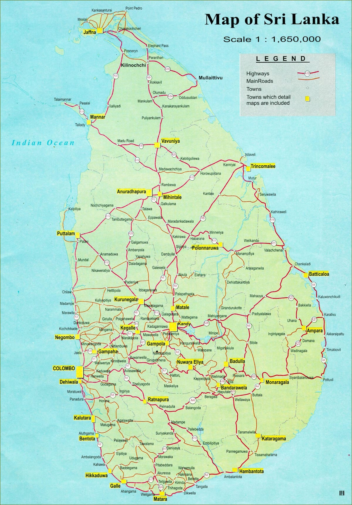 রাস্তা দূরত্ব মানচিত্র, শ্রীলঙ্কা