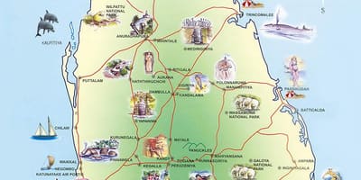 পর্যটক আকর্ষণের শ্রীলঙ্কা মানচিত্র