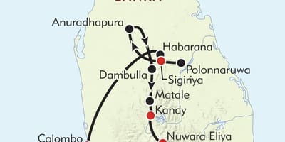 মানচিত্র শ্রীলঙ্কা ভ্রমণপথ